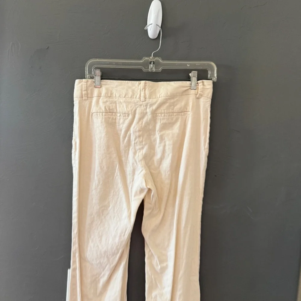 Banana Republic Martin Fit Cream Flax Blend Flare Leg Trousers Pants 4‎ Lagen
